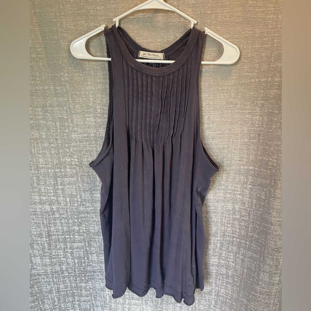 We The Free Gray Pleated Tank Top